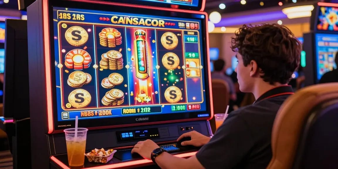 Player experiencing slot gacor excitement with colorful online casino graphics and jackpot rewards.