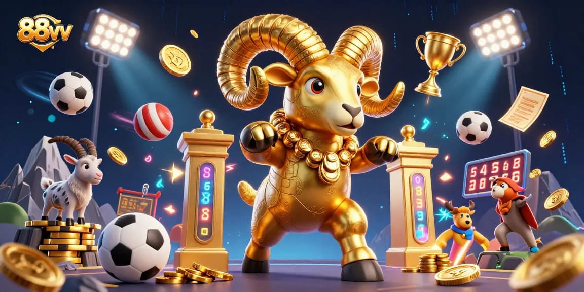 Experience thrilling action at 88vv casino with a majestic ram charging through dynamic sports elements.