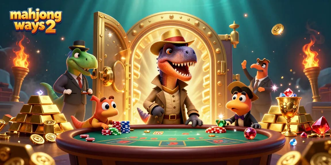 Experience excitement at mahjong ways 2 with engaging characters surrounded by treasure and casino elements.