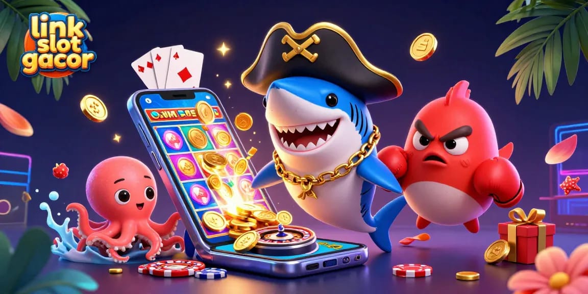 Experience thrilling jackpots with link slot gacor in a vibrant 3D casino scene featuring engaging characters.