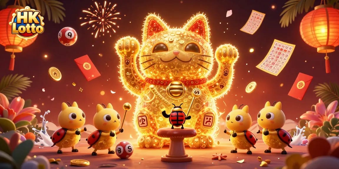 Experience exciting HK Lotto gameplay with vibrant lucky cat and dynamic symbols.