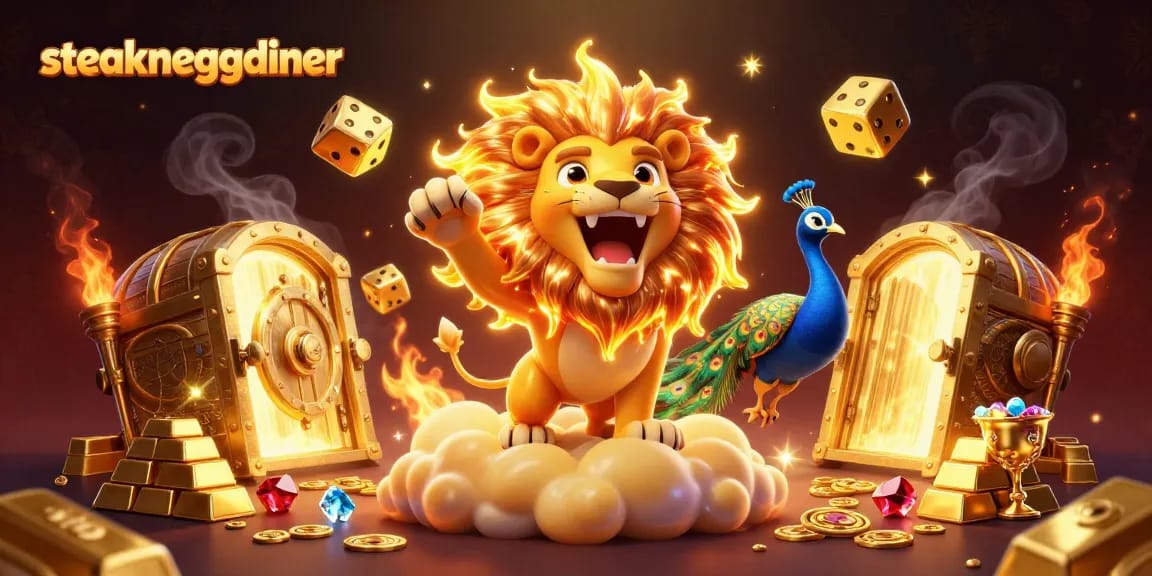 Engage in exciting games at steakneggdiner, featuring vibrant golden elements and dynamic gambling visuals.