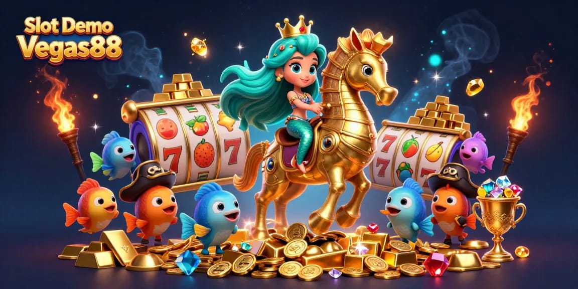 Experience Slot Demo Vegas88 with vibrant slot reels and enchanting casino-themed characters.