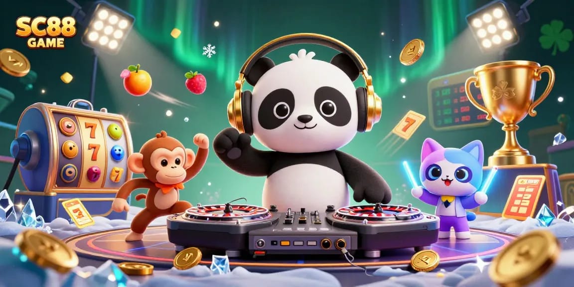 Engage in SC88 GAME with vibrant characters in a packed casino scene featuring slot machines and dynamic gaming elements.