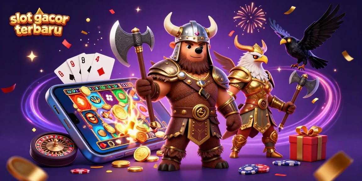 Menangkan slot gacor terbaru dengan karakter Viking dan elemen kasino dalam ilustrasi 3D yang menakjubkan.