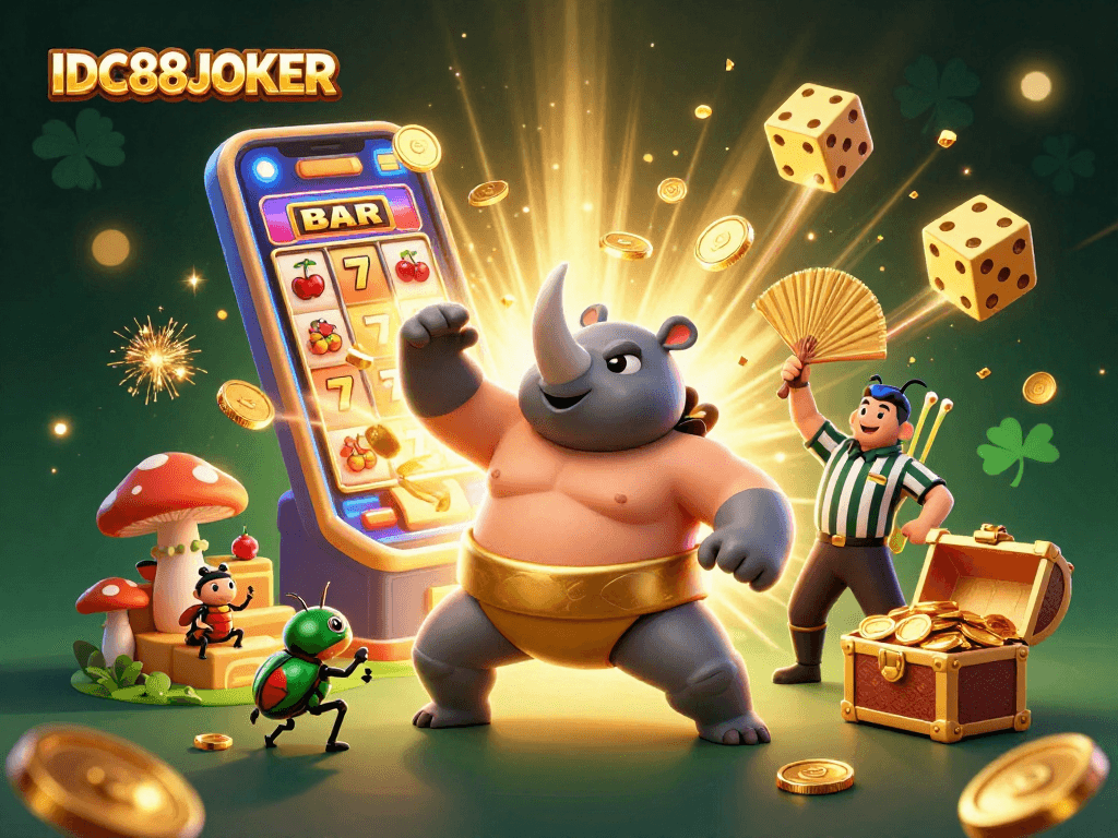 Celebrate jackpots with IDC88JOKER as the sumo beetle stomps, unleashing coins and excitement!