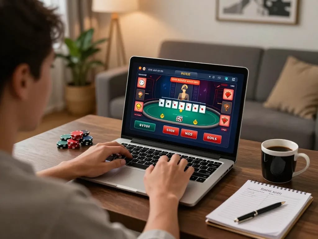 LGO99 Situs Game Online Terpercaya Di INDONESIA yang menampilkan permainan poker online yang menarik di ruang tamu yang bergaya.
