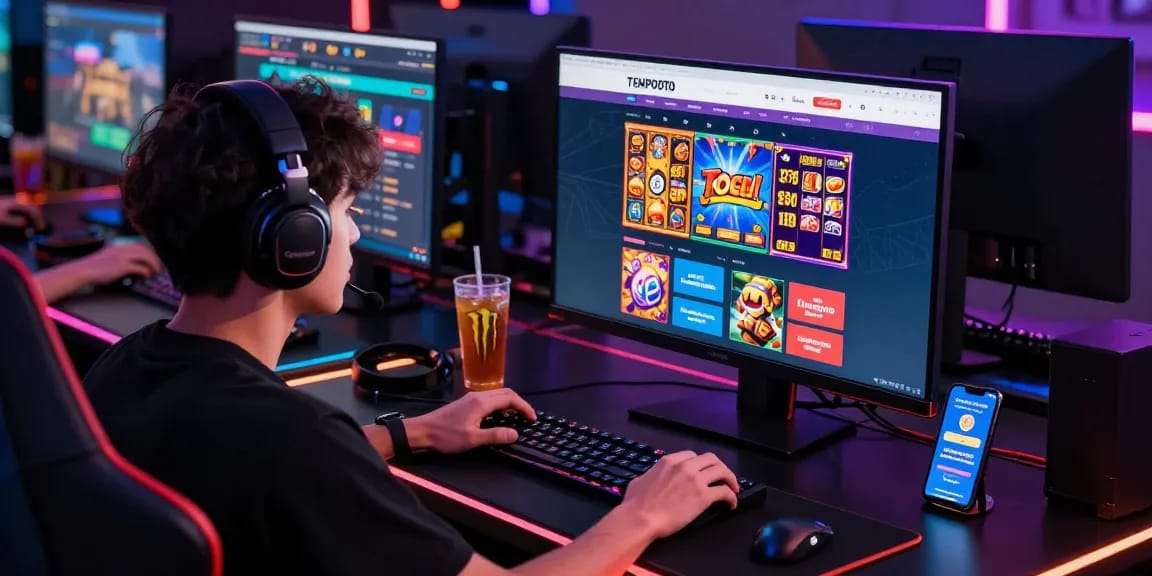 Player engaging with TEMPOTOTO online gaming platform in a modern setup.