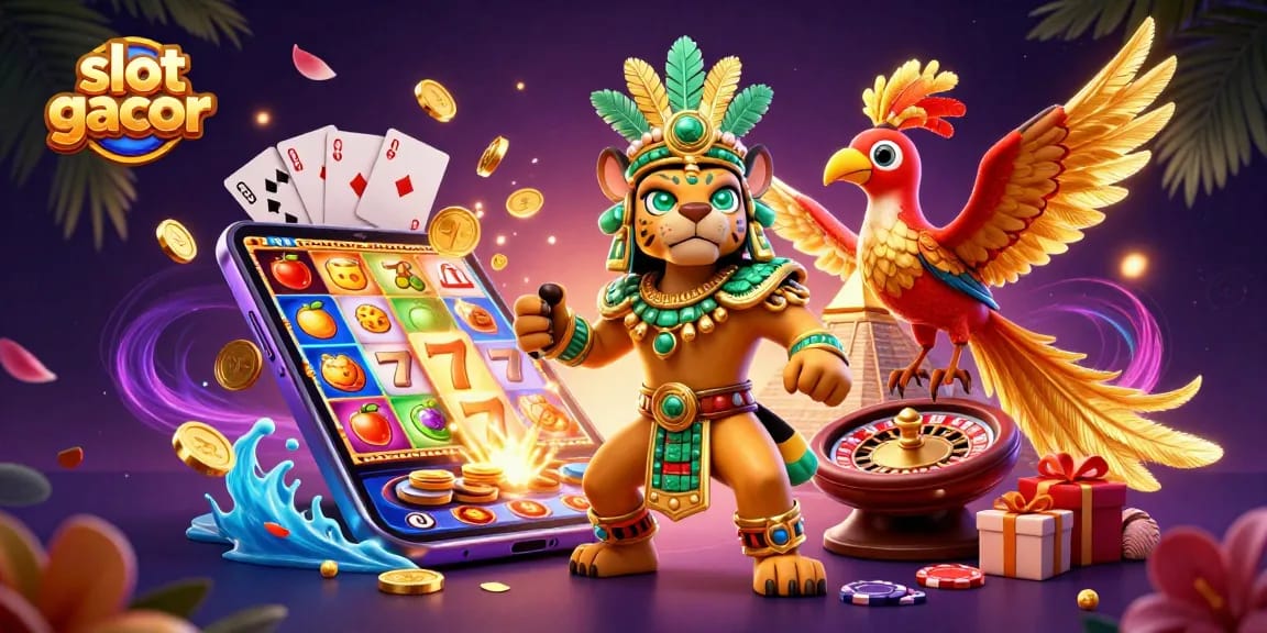 Experience the thrilling artwork of slot gacor with vibrant colors and dynamic gambling elements.