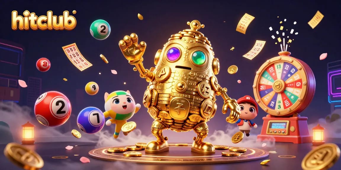 Experience thrilling gameplay at hitclub with vibrant lottery elements and a golden golem.