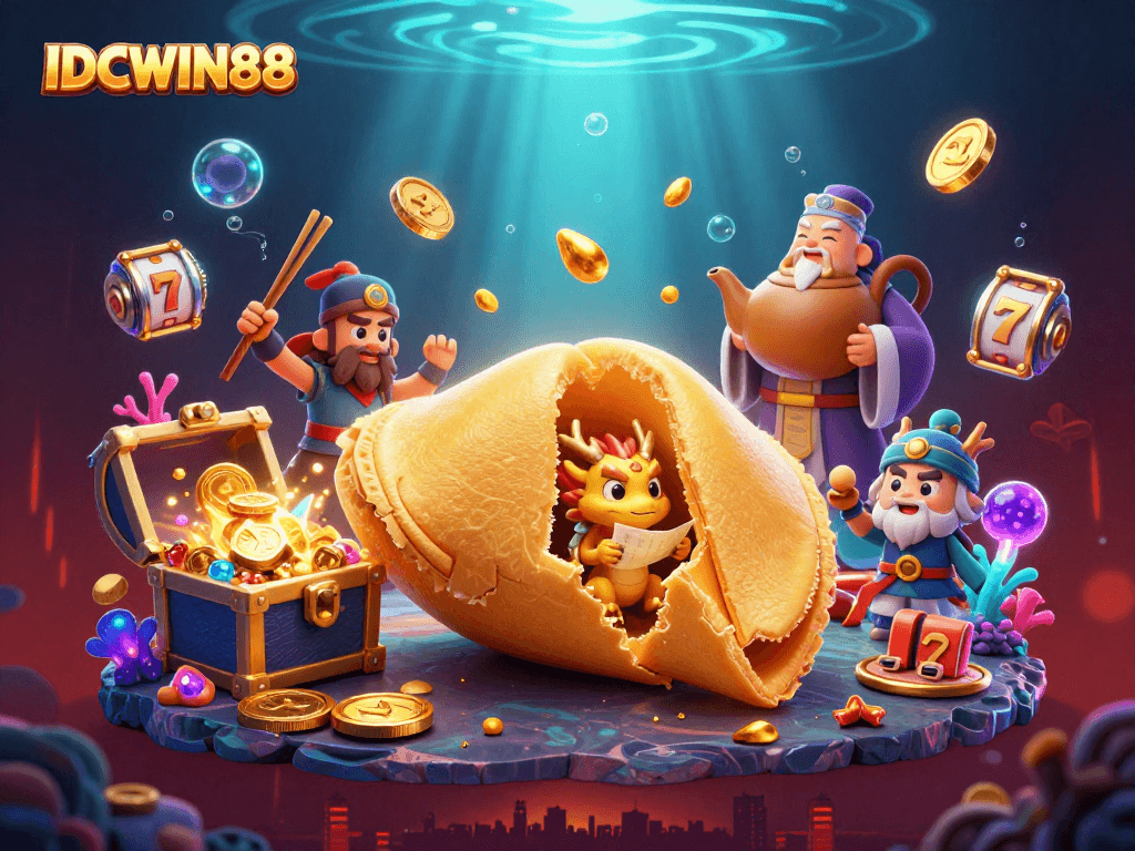 Join the adventure with IDCWIN88 in this vibrant 3D casino-themed illustration showcasing luck and fortune.