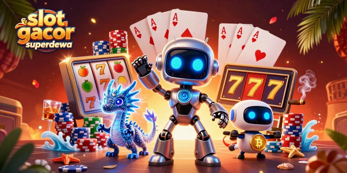 Mainkan slot gacor superdewa dengan robot futuristik dan simbol kemenangan yang menarik.