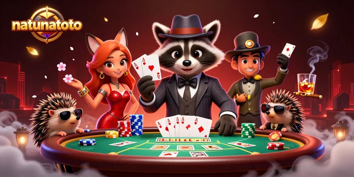 Experience thrilling poker action with natunatoto's stylish characters and vibrant casino elements.