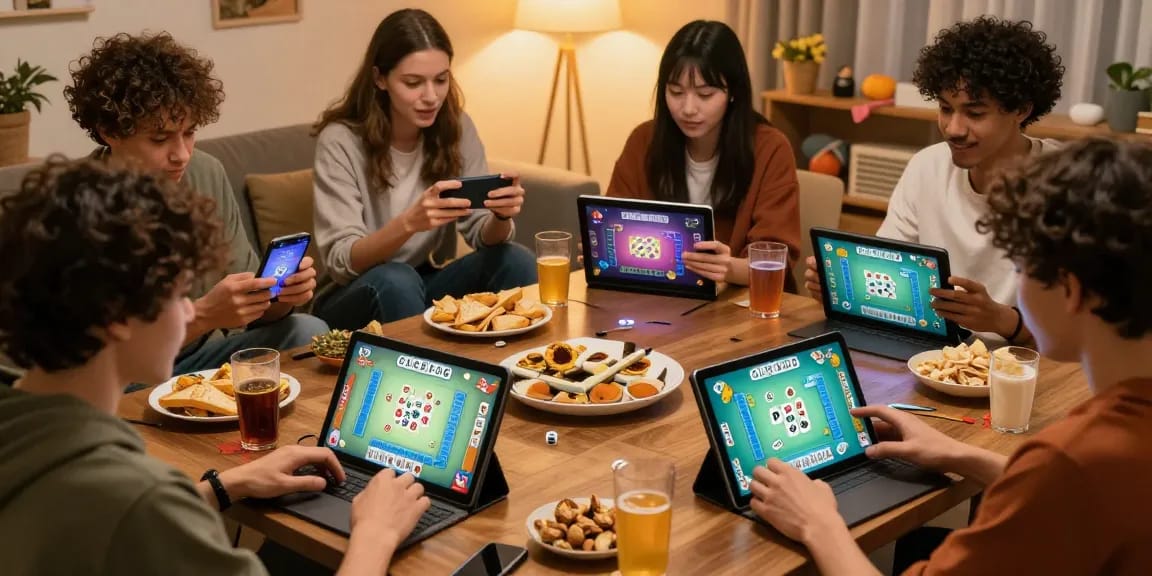 Users enjoying Mahjong on the CIKA4D app in a cozy living room setting, showcasing vibrant gameplay.