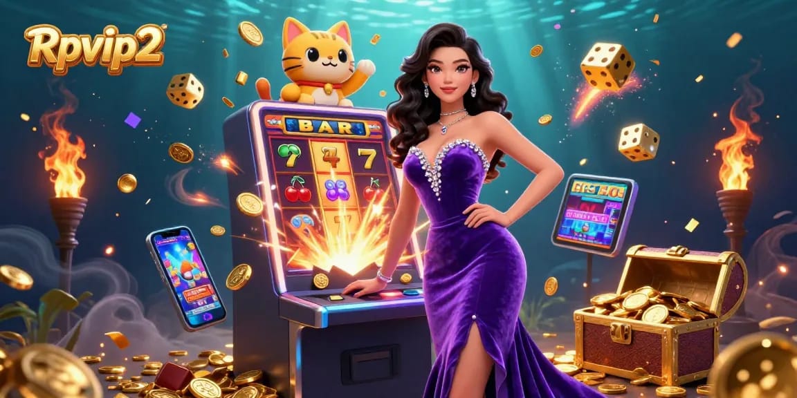 Rasakan sensasi dunia kasino Rpvip2 yang berwarna-warni dengan seorang wanita yang memenangkan mesin slot jackpot.