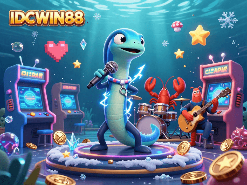 Experience the excitement of IDCWIN88 with an electric eel DJ performing at an underwater casino.