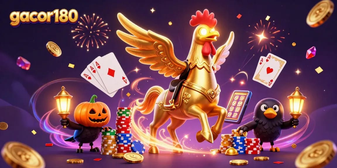 Rasakan pengalaman gacor180 dengan ayam emas dan koin berkilau di kasino malam.