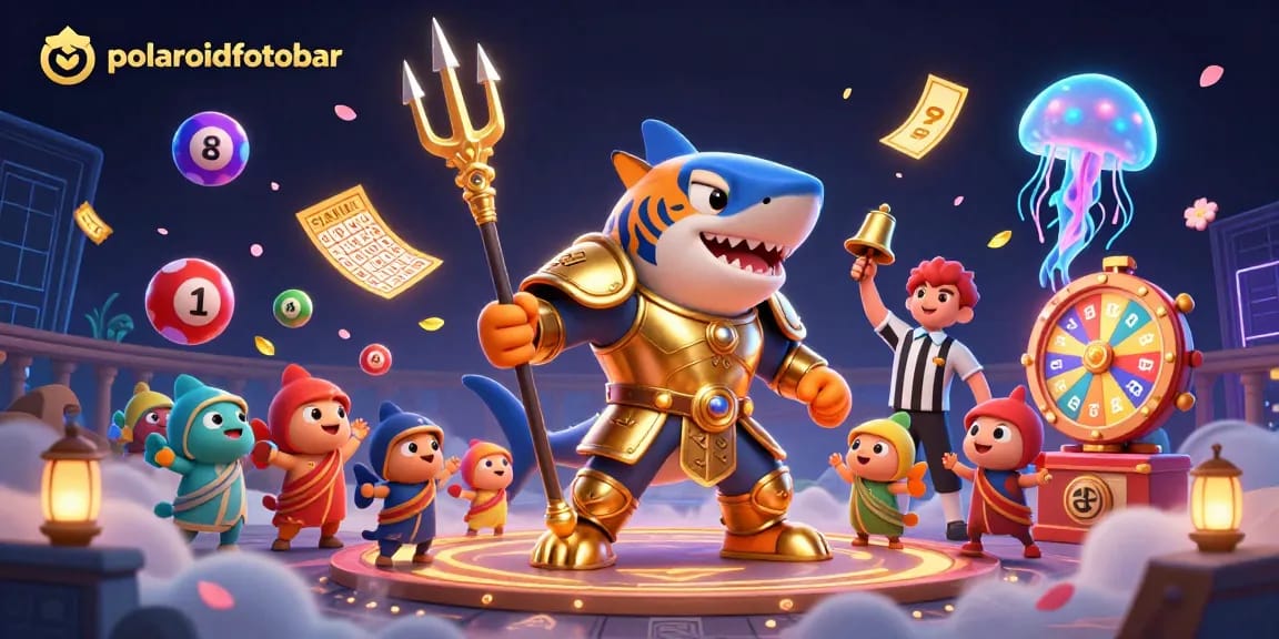 Win big with polaroidfotobar in a dynamic casino illustration featuring a shark and vibrant game elements