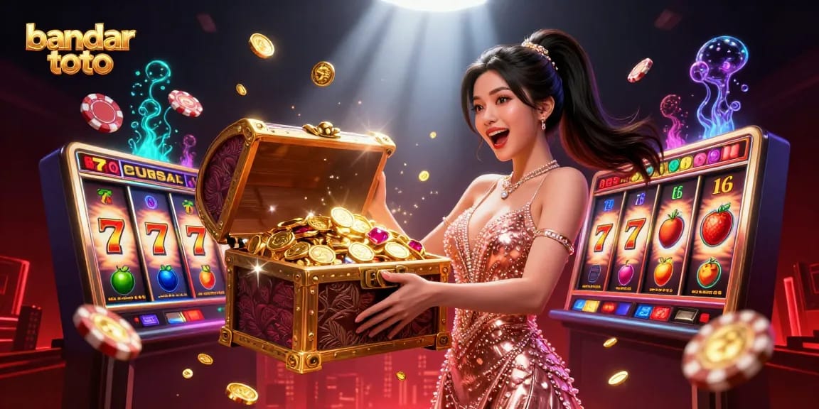 Experience the excitement of bandar toto with a captivating casino scene, featuring treasure and slot elements.