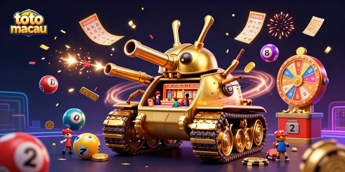 Menghadirkan pengalaman bermain toto macau yang menyenangkan dengan elemen kasino mini dan bola lotere berwarna-warni.