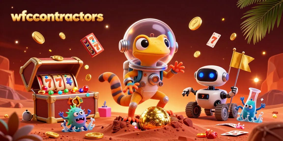 Spin the reels with wfccontractors in a vibrant casino scene filled with gold coins and slot machines.
