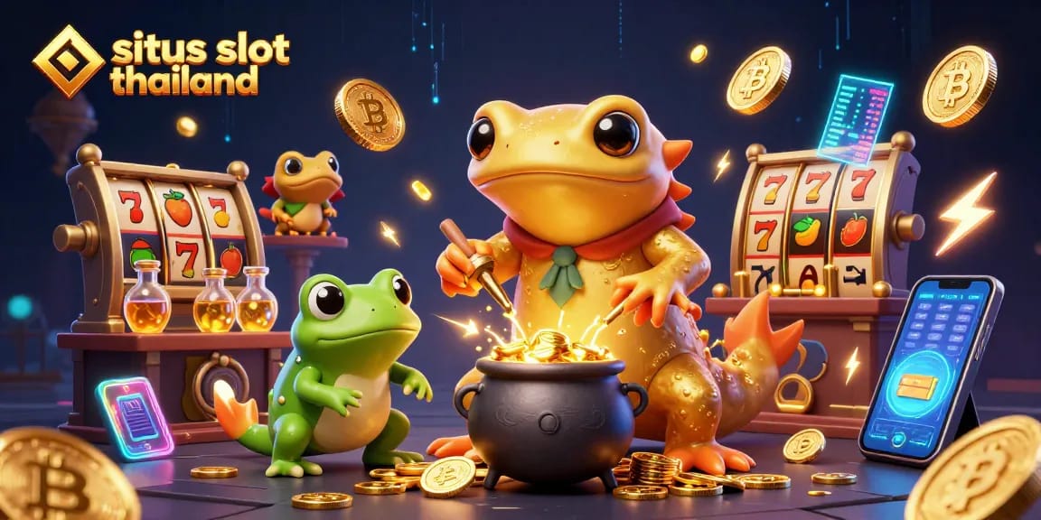 Engage with the excitement of situs slot thailand featuring dynamic slot elements, golden alchemists, and vibrant atmosphere.