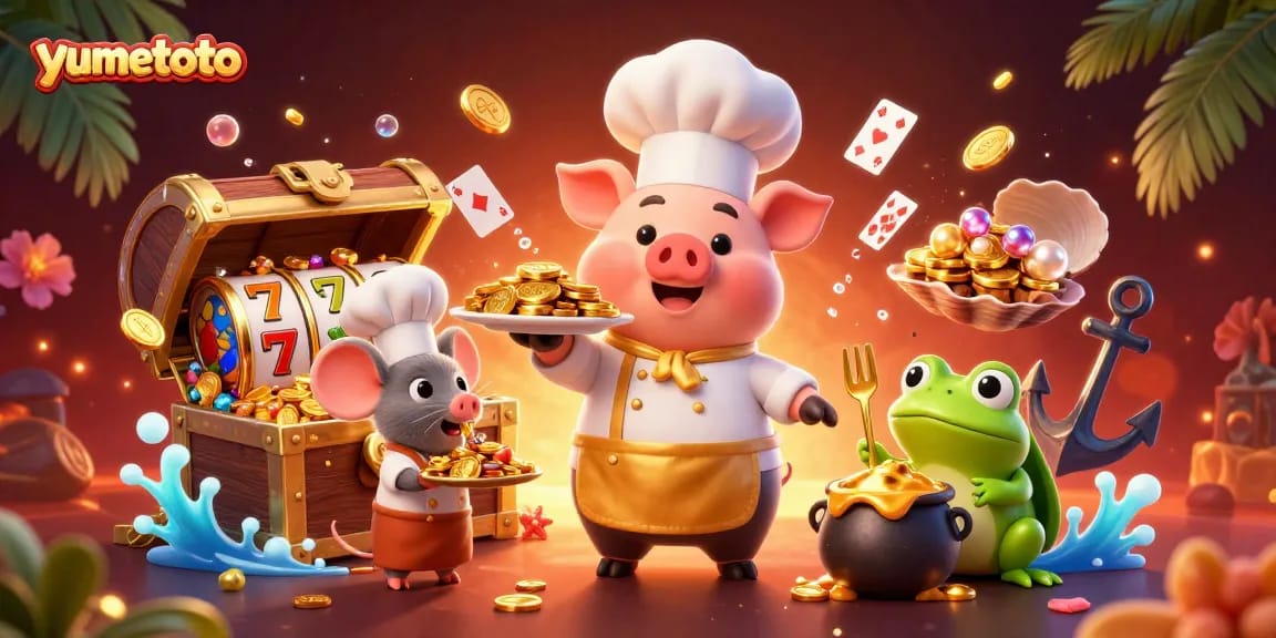 Win big at yumetoto with unique slots and gaming experiences surrounded by vibrant casino elements.