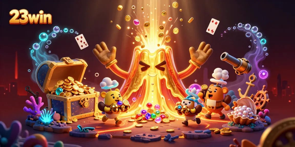 Engage with 23win for thrilling treasure games as cartoon animals flee with riches.
