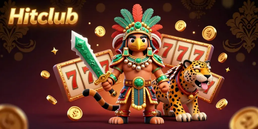 Engage in thrilling game action at Hitclub featuring vibrant 3D warriors surrounded by exciting slot elements.