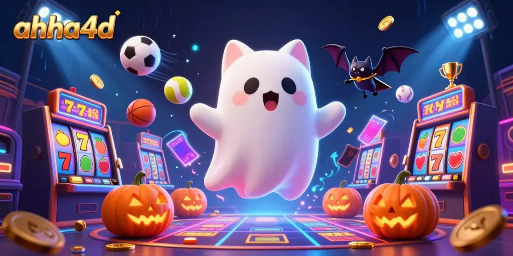 Experience thrilling gameplay with ahha4d's captivating ghost cat and glowing poker elements in this vibrant scene.