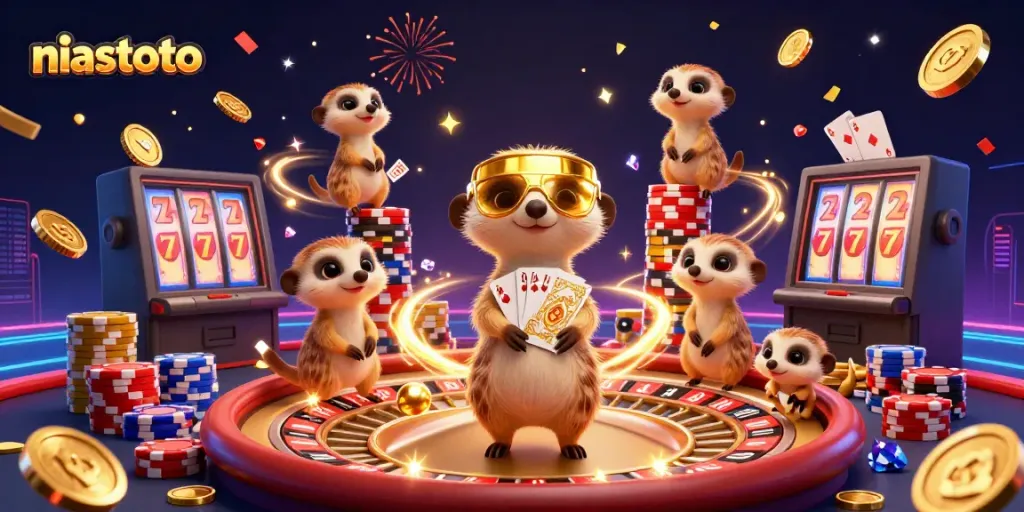 Experience the excitement at NIASTOTO's animated casino with meerkats in action.
