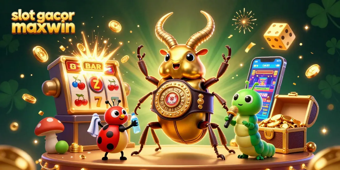 Engage with the slot gacor maxwin world featuring a glow-in-the-dark beetle champion and dynamic casino elements.