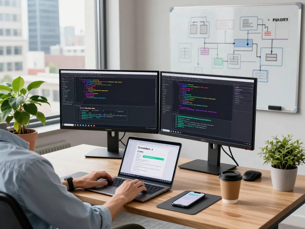 Developer engaging with Clawdbot AI in a modern workspace, showcasing tech integration.