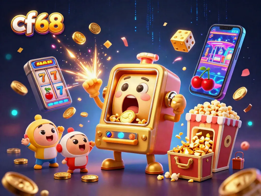 Spin with cf68 and win big as the golden slot machine hits a jackpot amidst cheering elements
