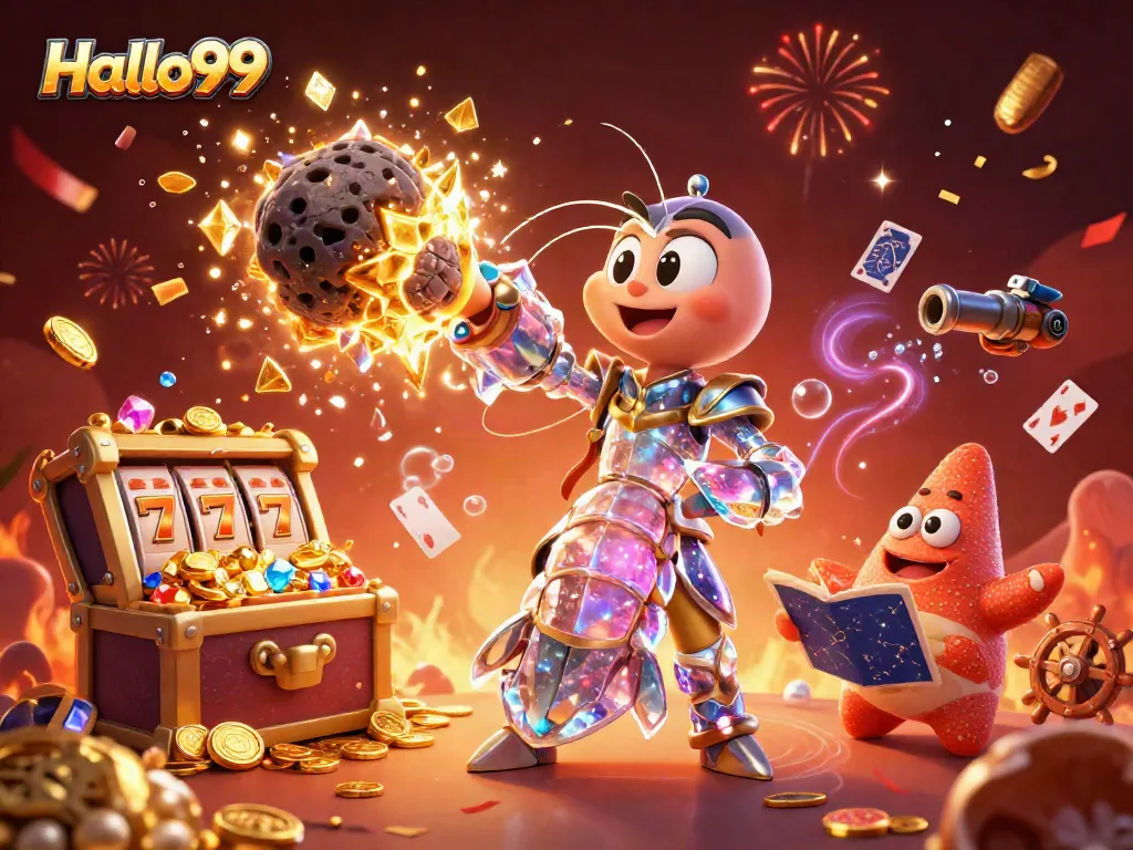 Experience thrilling gameplay with Halo99's slot machines and vibrant treasures exploding in action.