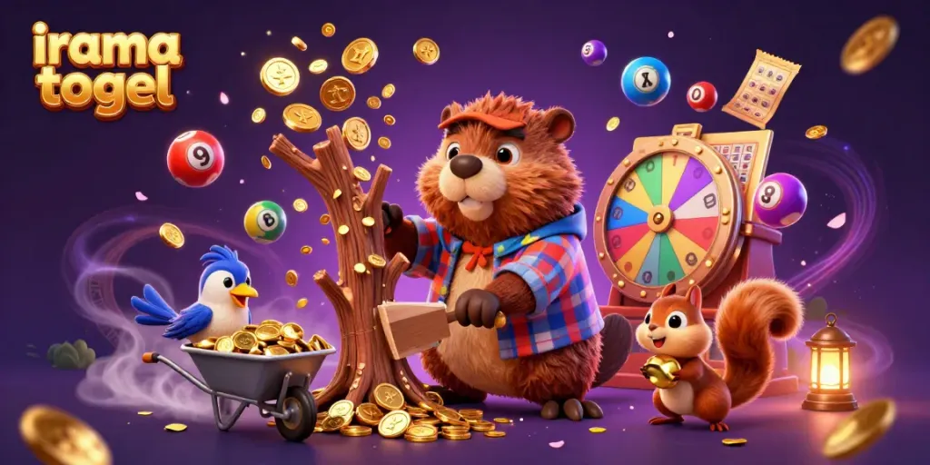 Explore irama togel with a vibrant scene of playful characters celebrating fortune in a dynamic lottery setting.