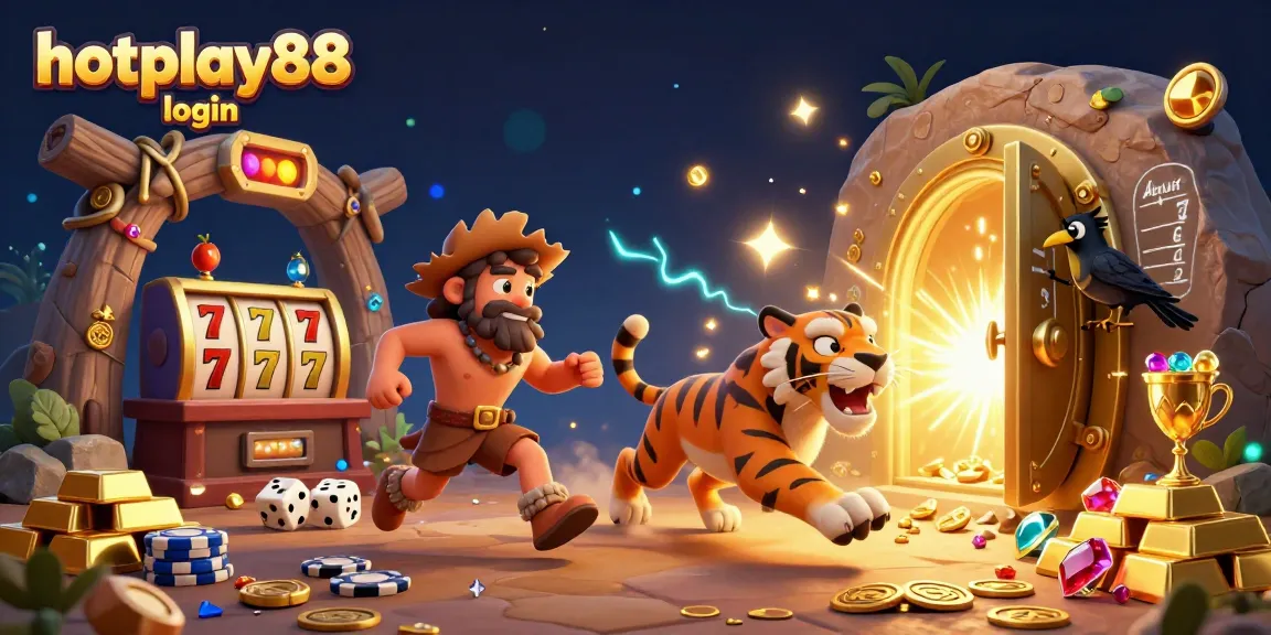 Slot online menarik di hotplay88 login dengan elemen kasino serta karakter berwarna-warni.