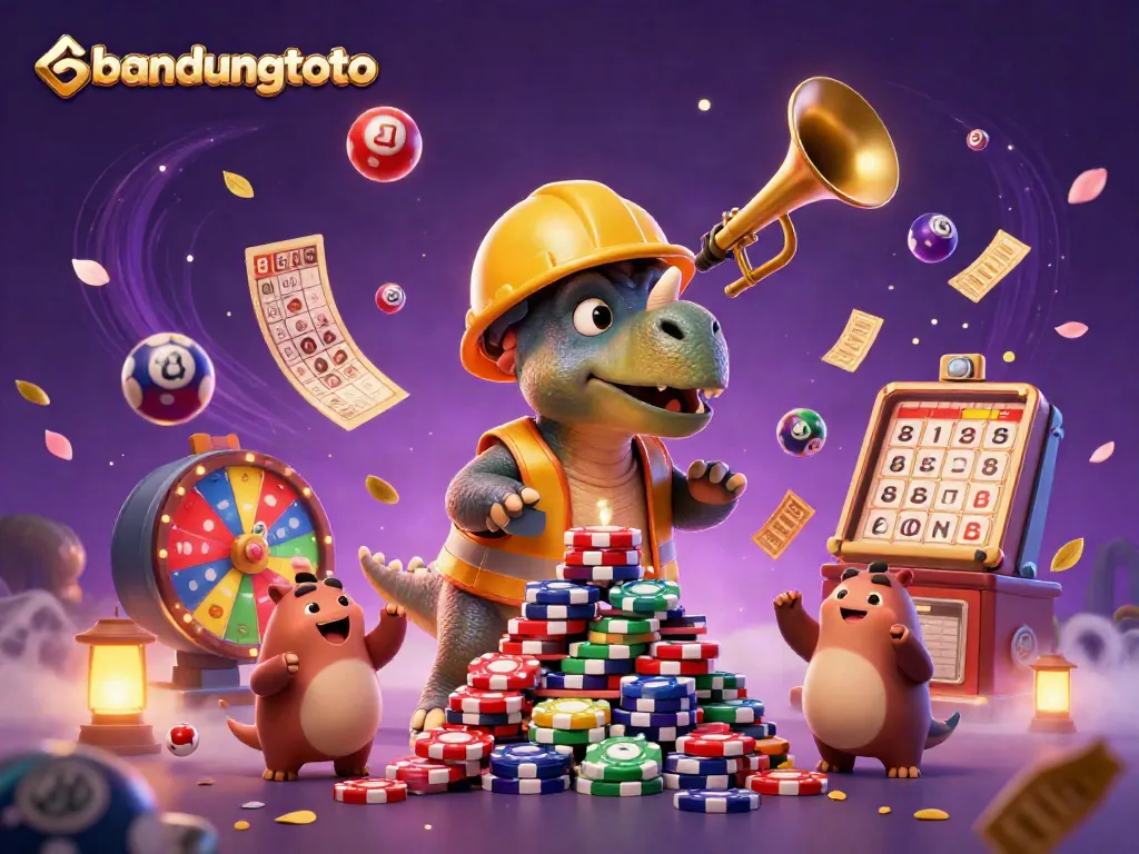 Experience the excitement of gaming with bandungtoto as characters build a vibrant poker chip pyramid.