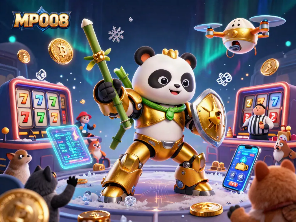 Engage with MPO08 at our vibrant live casino event showcasing a 3D golden panda mech pilot with jackpot reels.
