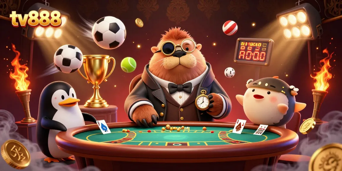 Play poker with the charming walrus at tv888, featuring dynamic sports elements and a sophisticated atmosphere.