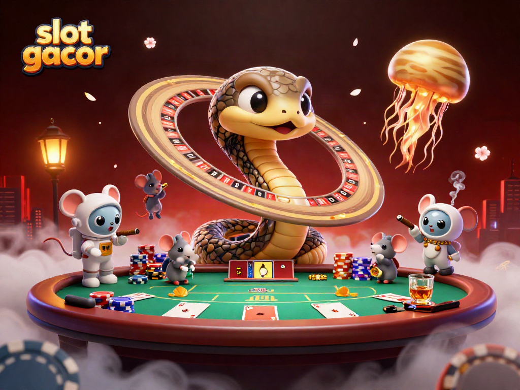 Bet on thrilling slot gacor adventures with a cosmic-themed casino scene featuring engaging characters.