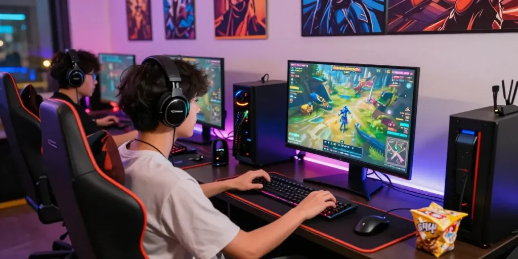 Pemain Natunatoto beraksi dalam lingkungan gaming yang penuh warna dan energi.