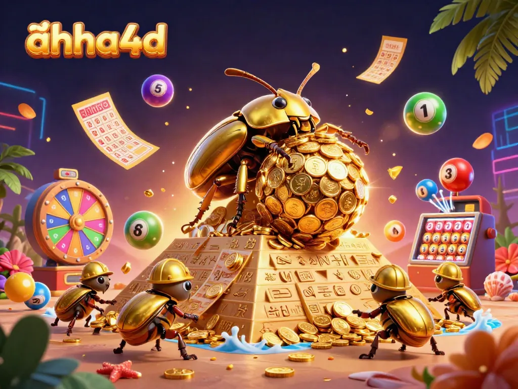 Experience thrilling action with golden coins and lottery balls in ahha4d's vibrant casino illustration.