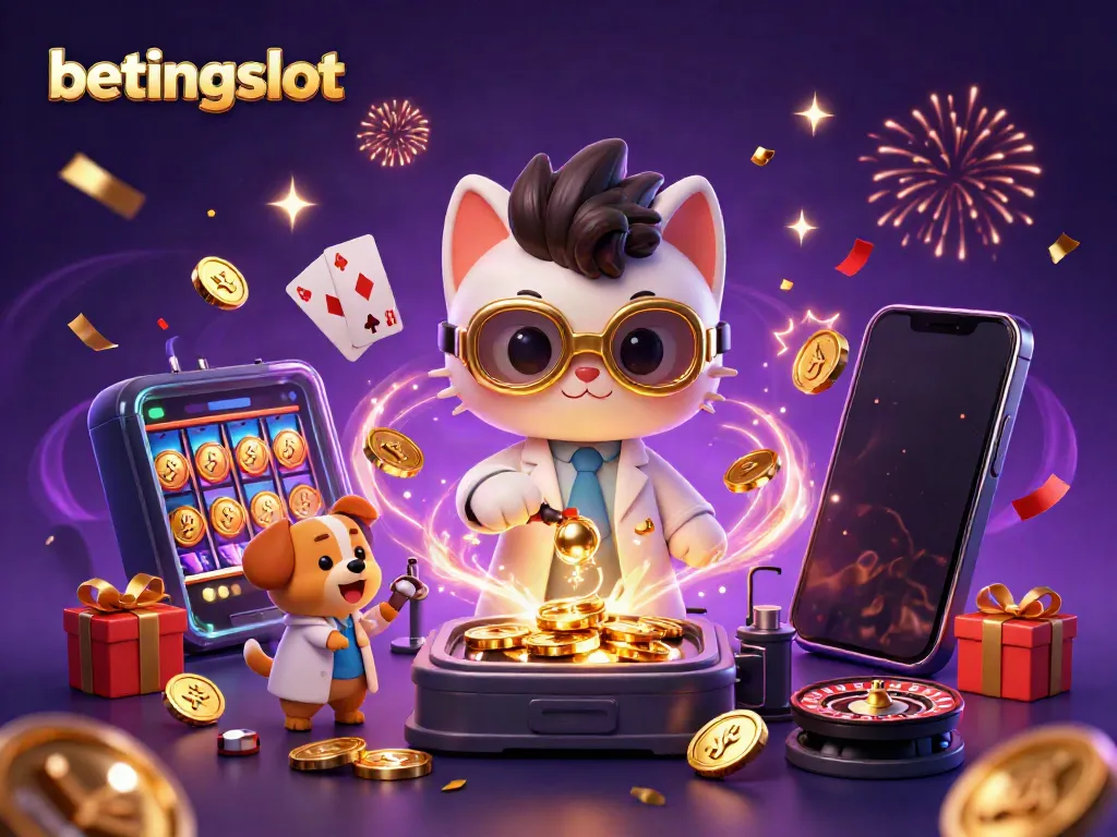 Mesin slot perjudian dengan slot berwarna-warni dan uang emas mengalir, tampilan menawan betingslot