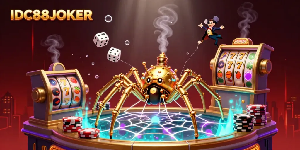 Experience thrilling gameplay at IDC88JOKER with a captivating 3D steampunk casino scene.