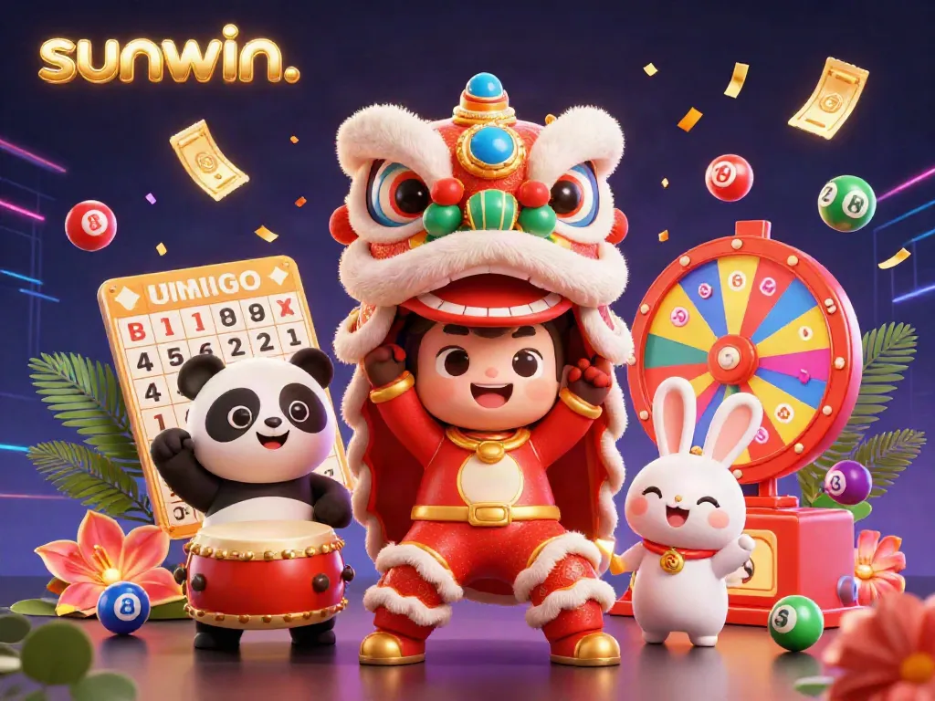 Experience dynamic fun with sunwin. in a vibrant New Year gaming festival illustration.