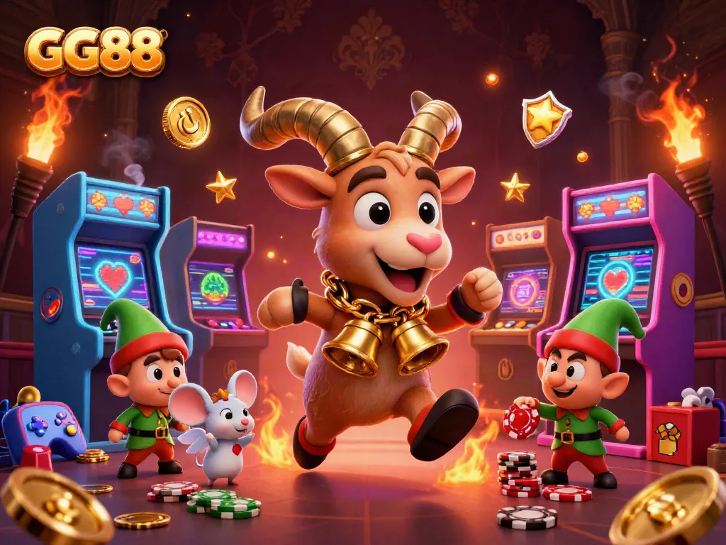 Engage in thrilling gaming with GG88 as Krampus oversees a festive casino scene filled with action.