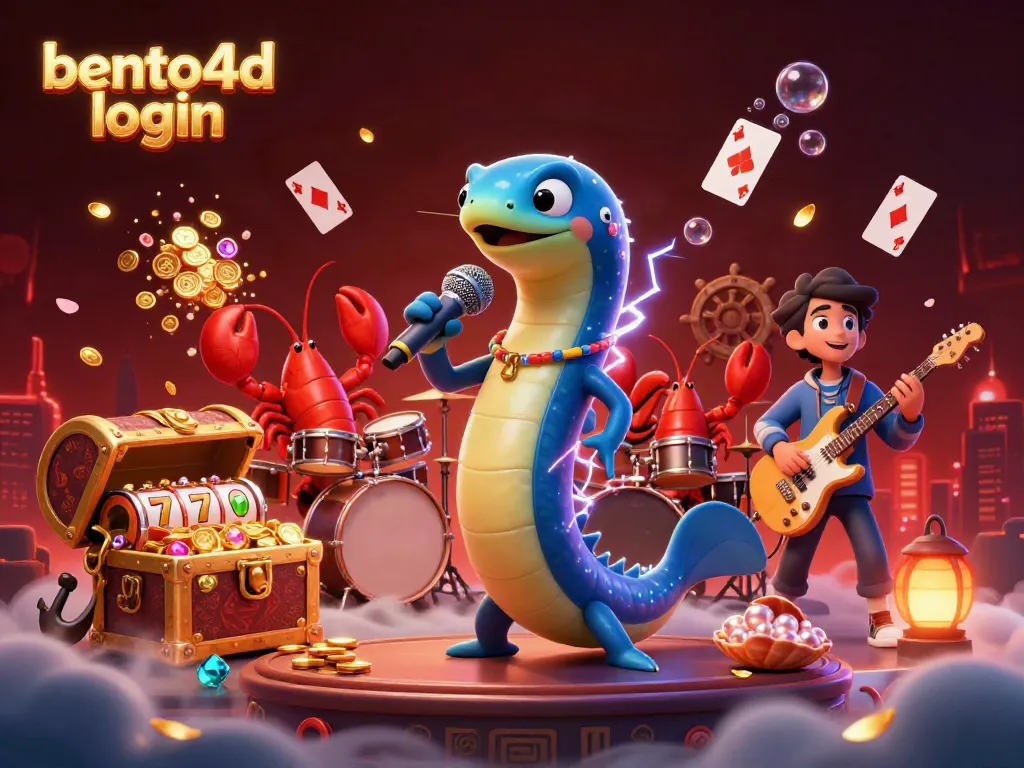 Experience bento4d login in an energetic casino scene featuring a DJ electric eel, lobster drummer, and seahorse guitarist.