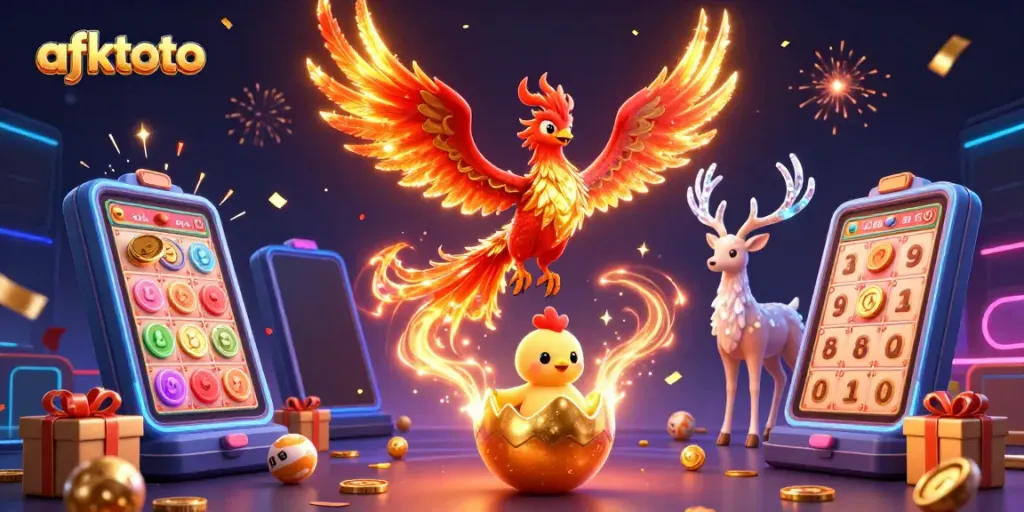 Mengakses afktoto melalui ilustrasi phoenix dan elemen lotere yang memikat.