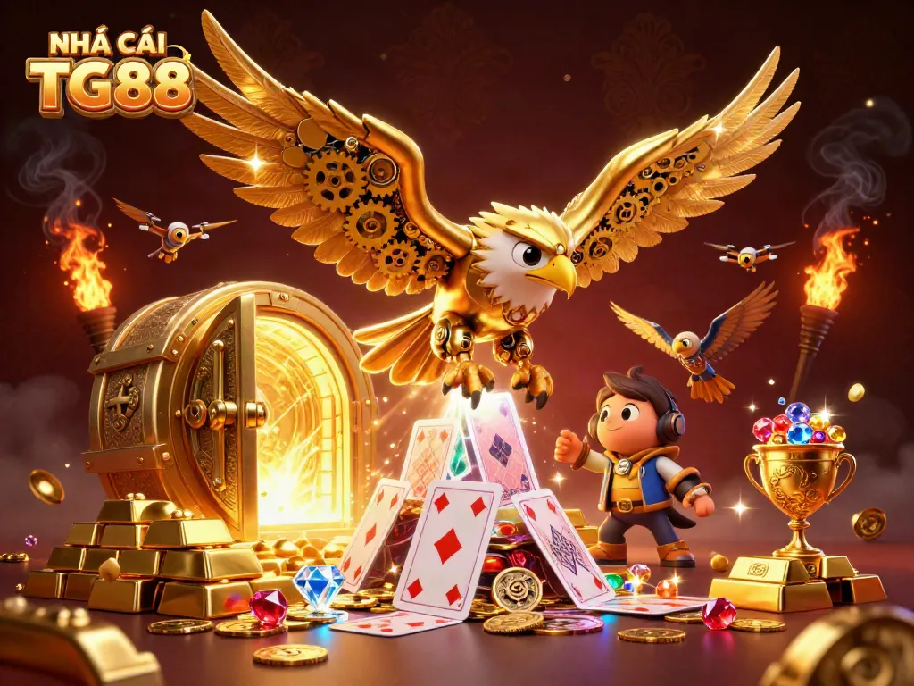 Experience thrilling action in NHÀ CÁI TG88 with a golden eagle amidst casino treasures.